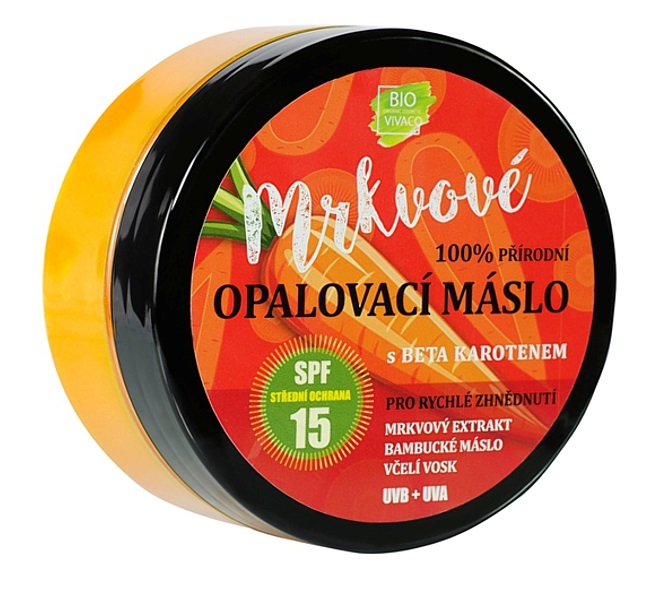 100% Přírodní opalovací máslo s mrkvovým extraktem SPF 15